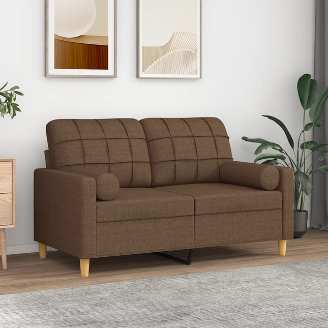2-sits soffa med prydnadskuddar brun 120 cm tyg