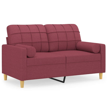 2-sits soffa med prydnadskuddar vinröd 120 cm tyg