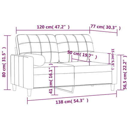 2-sits soffa med prydnadskuddar taupe 120 cm tyg