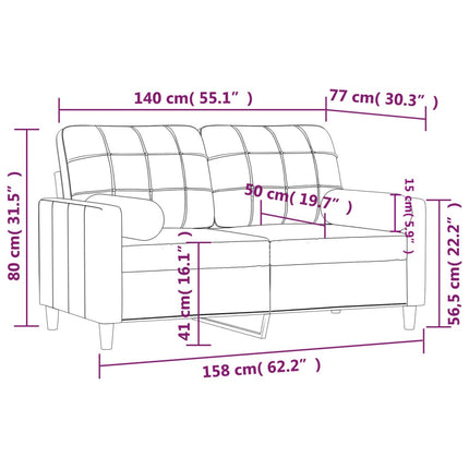2-sits soffa med prydnadskuddar vinröd 140 cm tyg