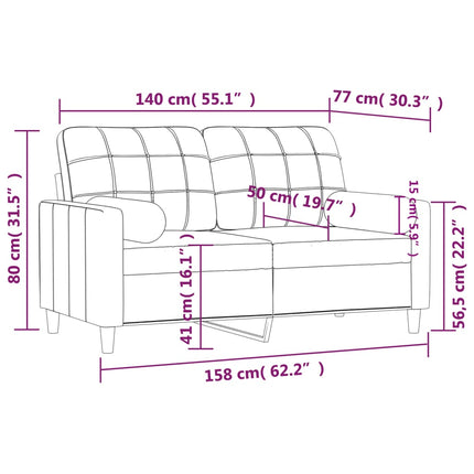 2-sits soffa med prydnadskuddar taupe 140 cm tyg