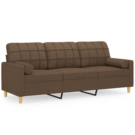 3-sitssoffa med prydnadskuddar brun 180 cm tyg
