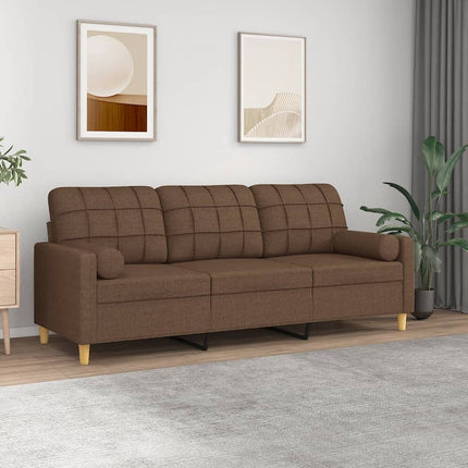 3-sitssoffa med prydnadskuddar brun 180 cm tyg