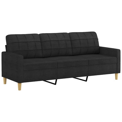 3-sitssoffa med prydnadskuddar svart 180 cm tyg