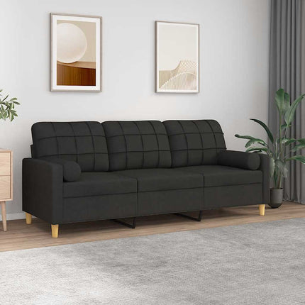 3-sitssoffa med prydnadskuddar svart 180 cm tyg