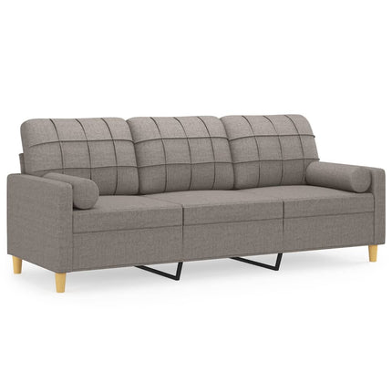 3-sitssoffa med prydnadskuddar taupe 180 cm tyg