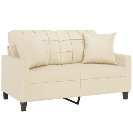 2-sits soffa med prydnadskuddar gräddvit 120 cm konstläder