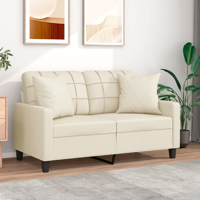 2-sits soffa med prydnadskuddar gräddvit 120 cm konstläder