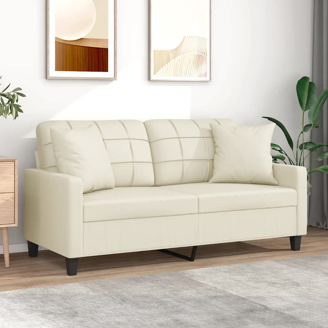 2-sits soffa med prydnadskuddar gräddvit 140 cm konstläder