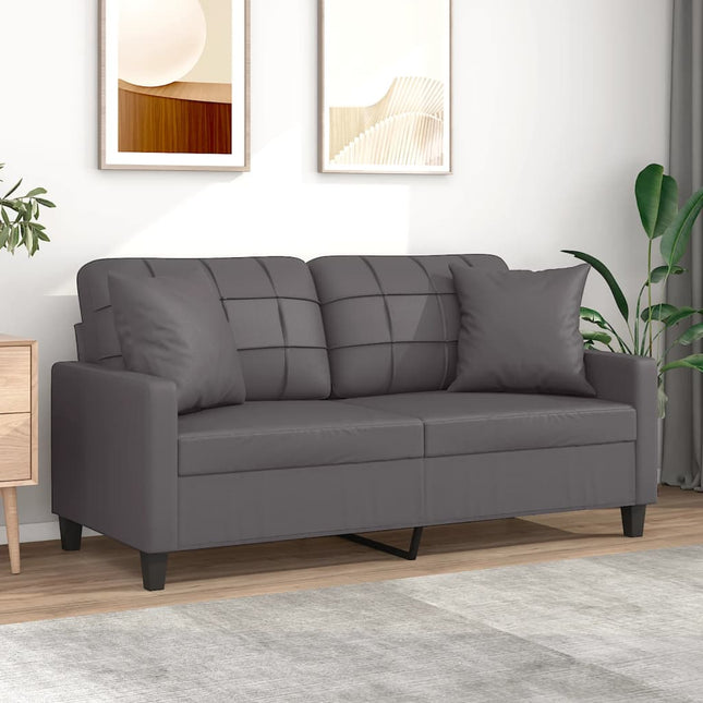 2-sits soffa med prydnadskuddar grå 140 cm konstläder