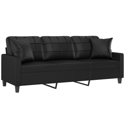 3-sitssoffa med prydnadskuddar svart 180 cm konstläder