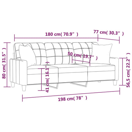 3-sitssoffa med prydnadskuddar svart 180 cm konstläder