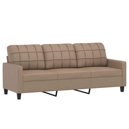 3-sitssoffa med prydnadskuddar cappuccino 180 cm konstläder