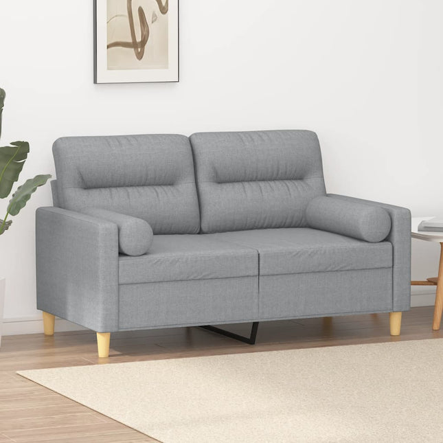 2-sits soffa med prydnadskuddar ljusgrå 120 cm tyg