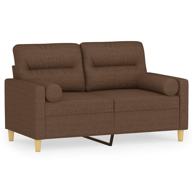 2-sits soffa med prydnadskuddar brun 120 cm tyg