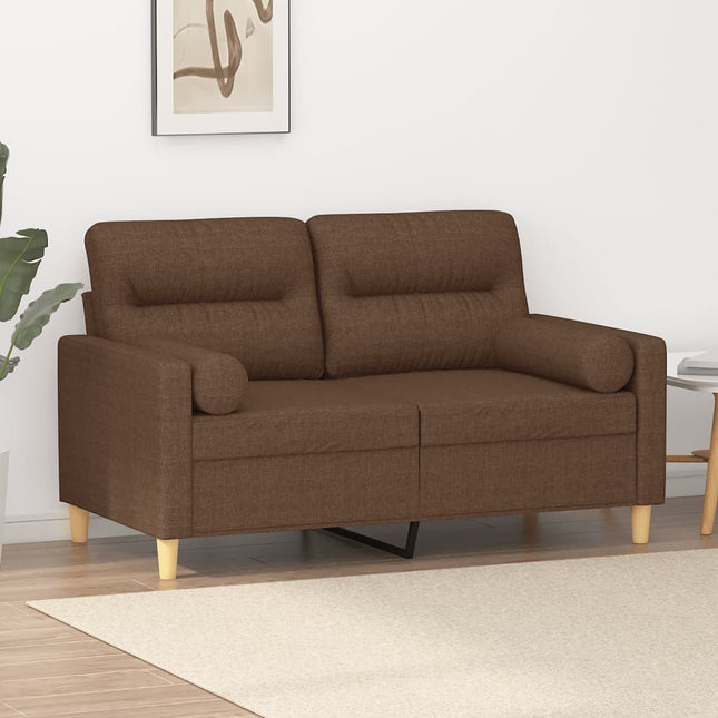 2-sits soffa med prydnadskuddar brun 120 cm tyg
