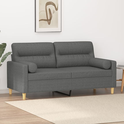 2-sits soffa med prydnadskuddar mörkgrå 140 cm tyg