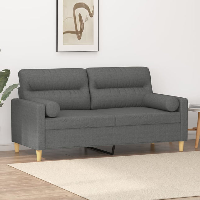 2-sits soffa med prydnadskuddar mörkgrå 140 cm tyg