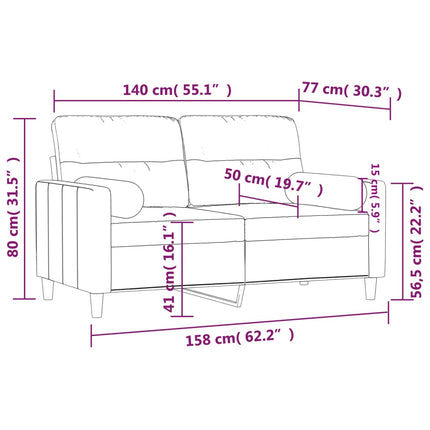 2-sits soffa med prydnadskuddar gräddvit 140 cm tyg