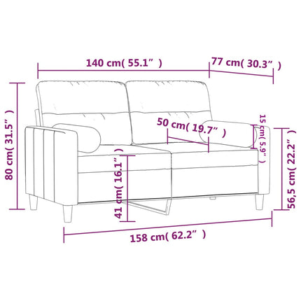 2-sits soffa med prydnadskuddar ljusgul 140 cm tyg