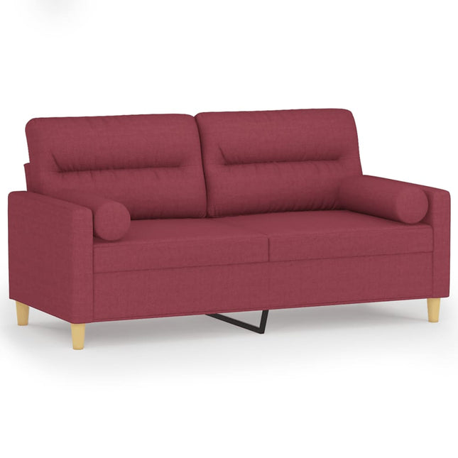 2-sits soffa med prydnadskuddar vinröd 140 cm tyg