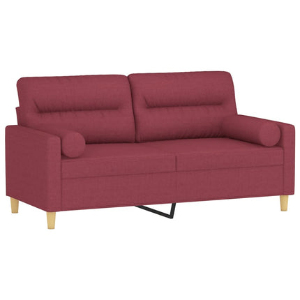 2-sits soffa med prydnadskuddar vinröd 140 cm tyg
