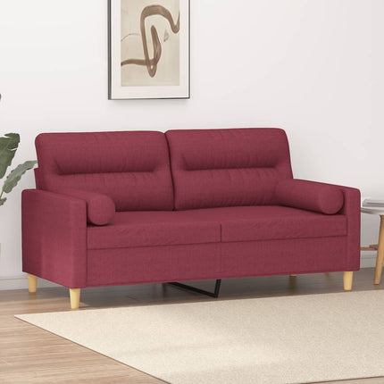 2-sits soffa med prydnadskuddar vinröd 140 cm tyg