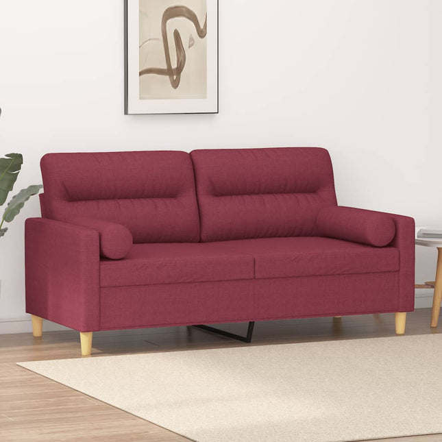 2-sits soffa med prydnadskuddar vinröd 140 cm tyg