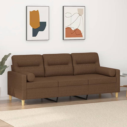 3-sitssoffa med prydnadskuddar brun 180 cm tyg