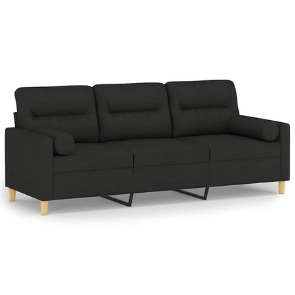 3-sitssoffa med prydnadskuddar svart 180 cm tyg