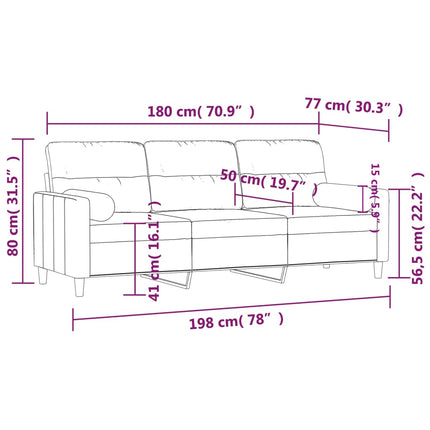 3-sitssoffa med prydnadskuddar ljusgul 180 cm tyg