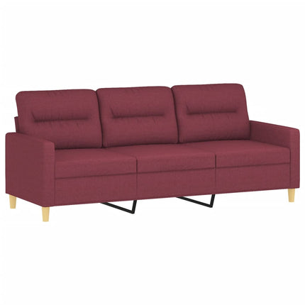 3-sitssoffa med prydnadskuddar vinröd 180 cm Tyg