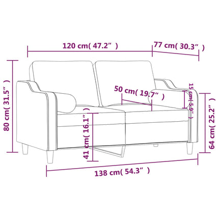 2-sits soffa med prydnadskuddar ljusgrå 120 cm tyg