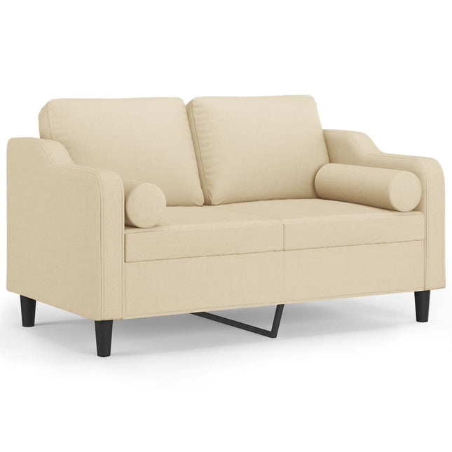 2-sits soffa med prydnadskuddar gräddvit 120 cm tyg