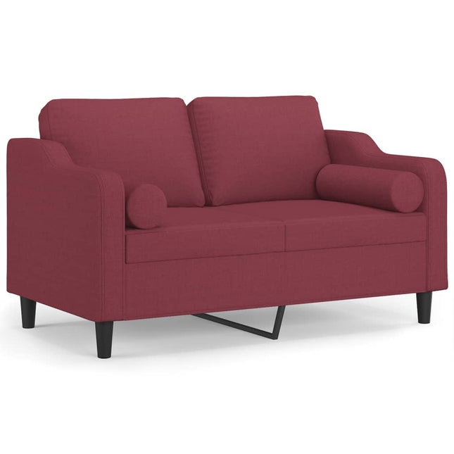 2-sits soffa med prydnadskuddar vinröd 120 cm tyg