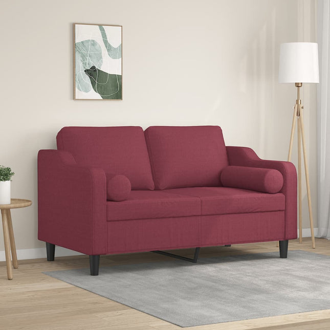2-sits soffa med prydnadskuddar vinröd 120 cm tyg