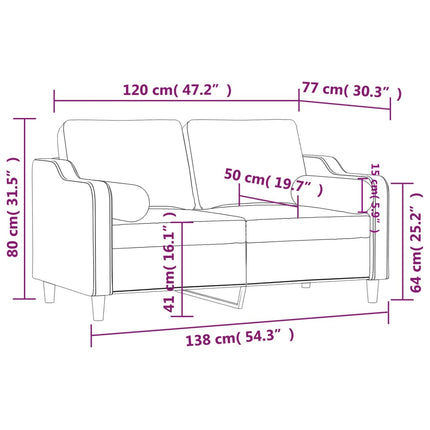 2-sits soffa med prydnadskuddar taupe 120 cm tyg