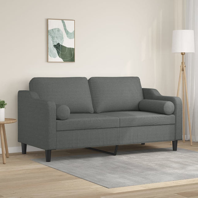 2-sits soffa med prydnadskuddar mörkgrå 140 cm tyg