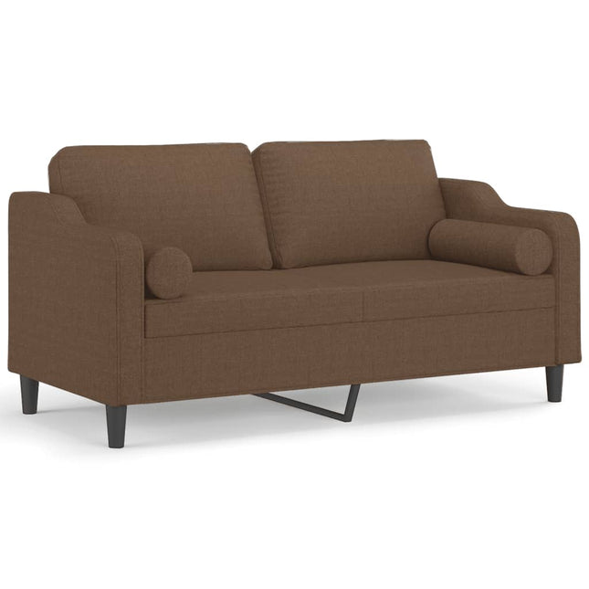 2-sits soffa med prydnadskuddar brun 140 cm tyg