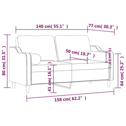 2-sits soffa med prydnadskuddar svart 140 cm tyg