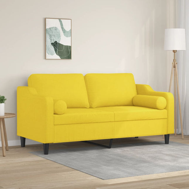 2-sits soffa med prydnadskuddar ljusgul 140 cm tyg