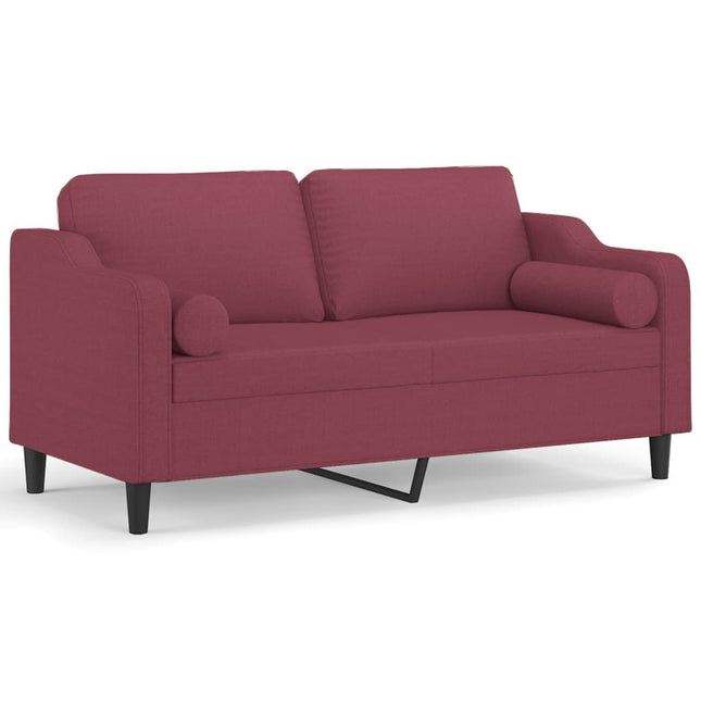 2-sits soffa med prydnadskuddar vinröd 140 cm tyg