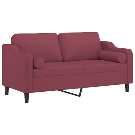 2-sits soffa med prydnadskuddar vinröd 140 cm tyg