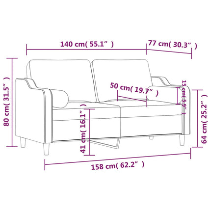2-sits soffa med prydnadskuddar vinröd 140 cm tyg