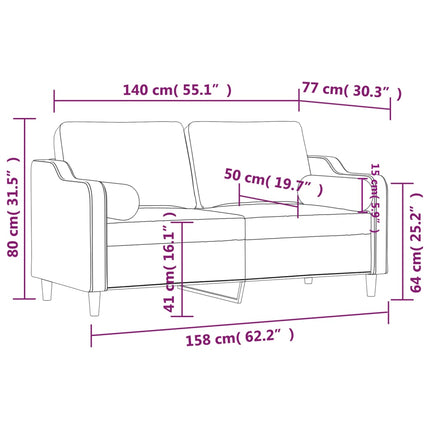 2-sits soffa med prydnadskuddar taupe 140 cm tyg