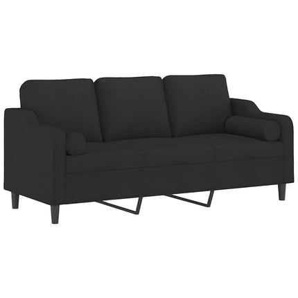 3-sitssoffa med prydnadskuddar svart 180 cm tyg