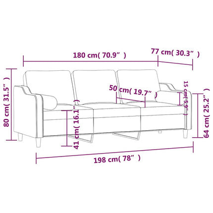 3-sitssoffa med prydnadskuddar svart 180 cm tyg