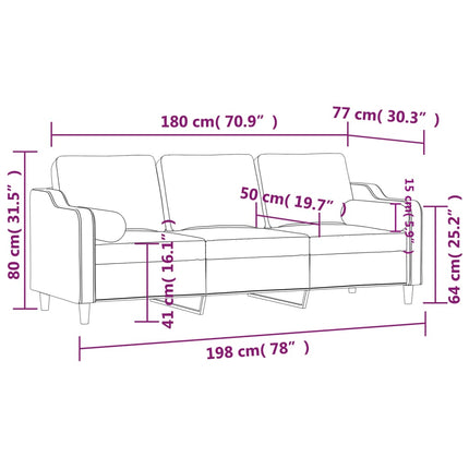 3-sitssoffa med prydnadskuddar vinröd 180 cm Tyg