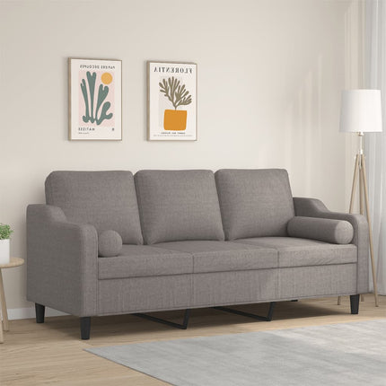 3-sitssoffa med prydnadskuddar taupe 180 cm tyg