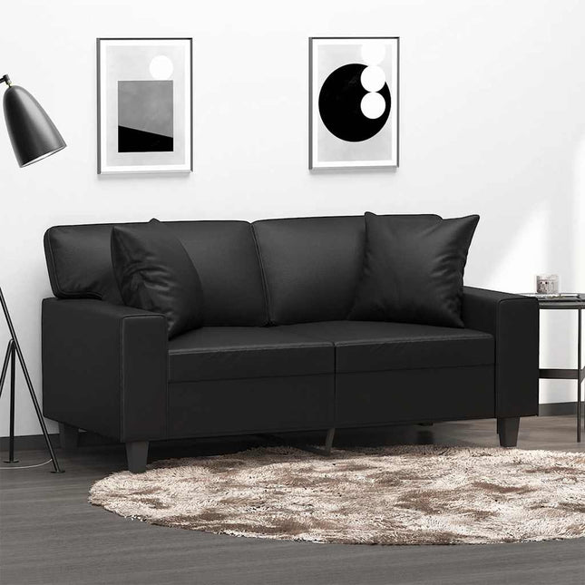 2-sits soffa med prydnadskuddar svart 120 cm konstläder